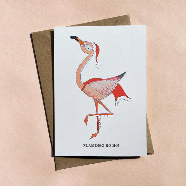 Flamingo ho-ho christmas card