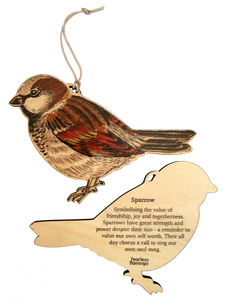 Sparrow wooden hanging decoration