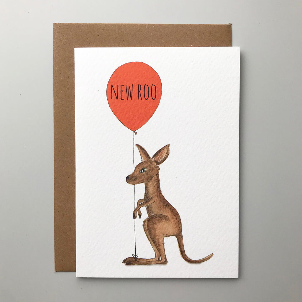 New Roo! Charming hand illustrated kangaroo gender new neutral baby card