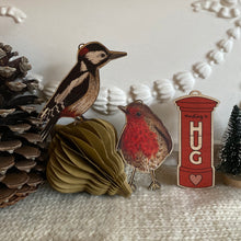 Load image into Gallery viewer, Woodpecker wooden Christmas decoration
