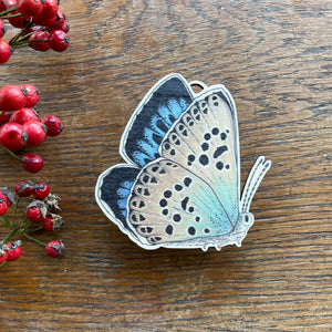 Large Blue butterfly wooden Christmas decoration