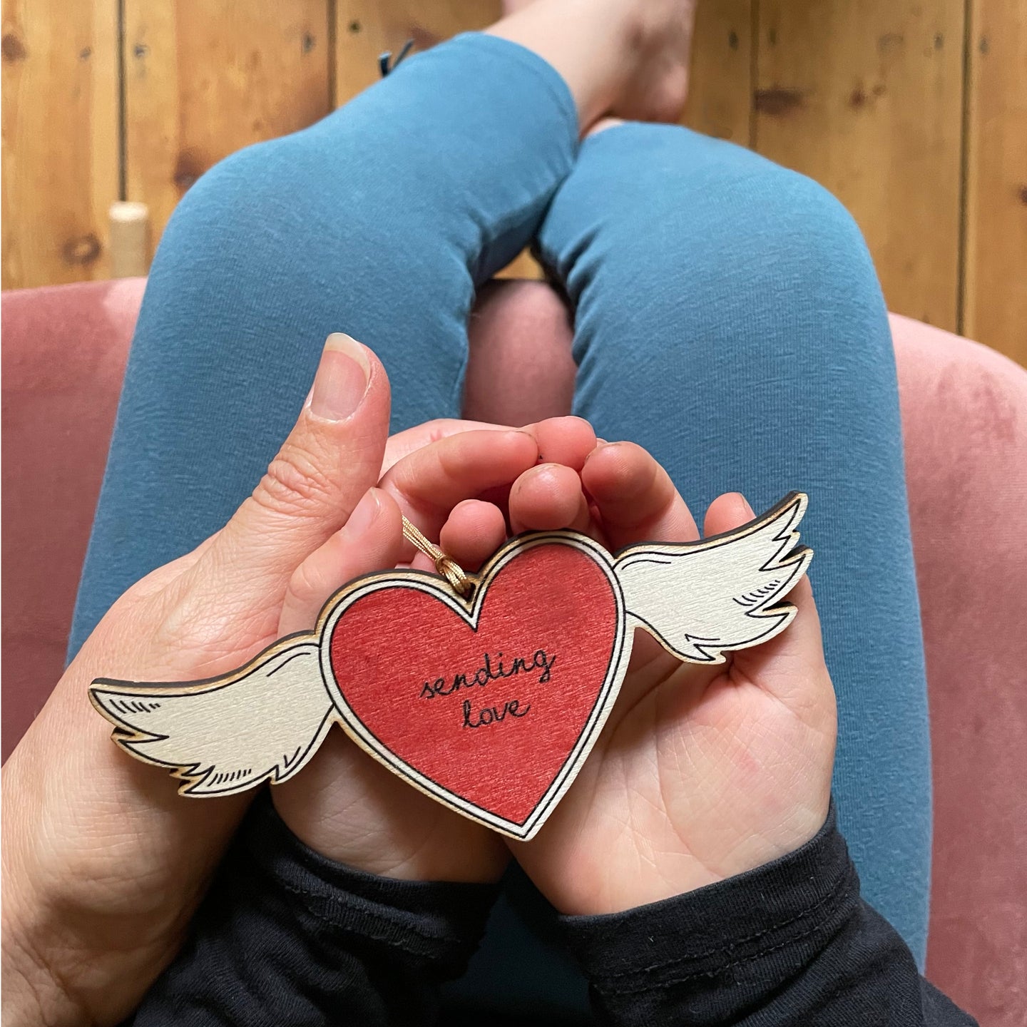 Sending Love wooden heart decoration