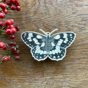Marbled White butterfly wooden Christmas decoration