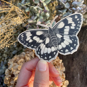 Marbled White butterfly wooden Christmas decoration