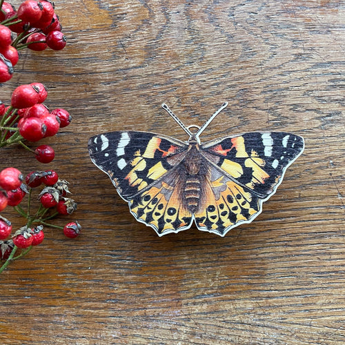 Painted Lady butterfly wooden Christmas decoration