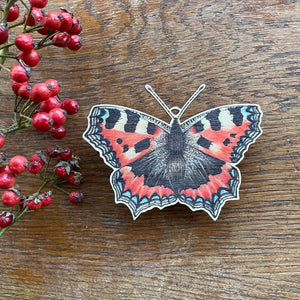 Small Tortoiseshell butterfly wooden Christmas decoration