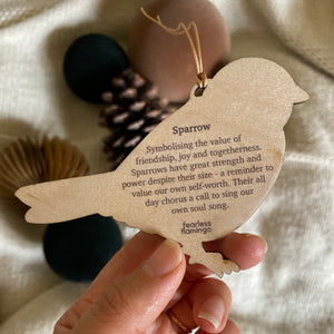 Sparrow wooden hanging decoration
