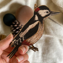 Load image into Gallery viewer, Woodpecker wooden Christmas decoration