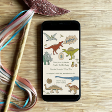 Load image into Gallery viewer, Digital download personalised party invite to send via text, WhatsApp or email - dinosaur theme