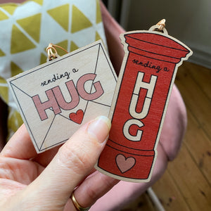 Send a hug London postbox wooden keepsake - letterbox gifts for loved ones