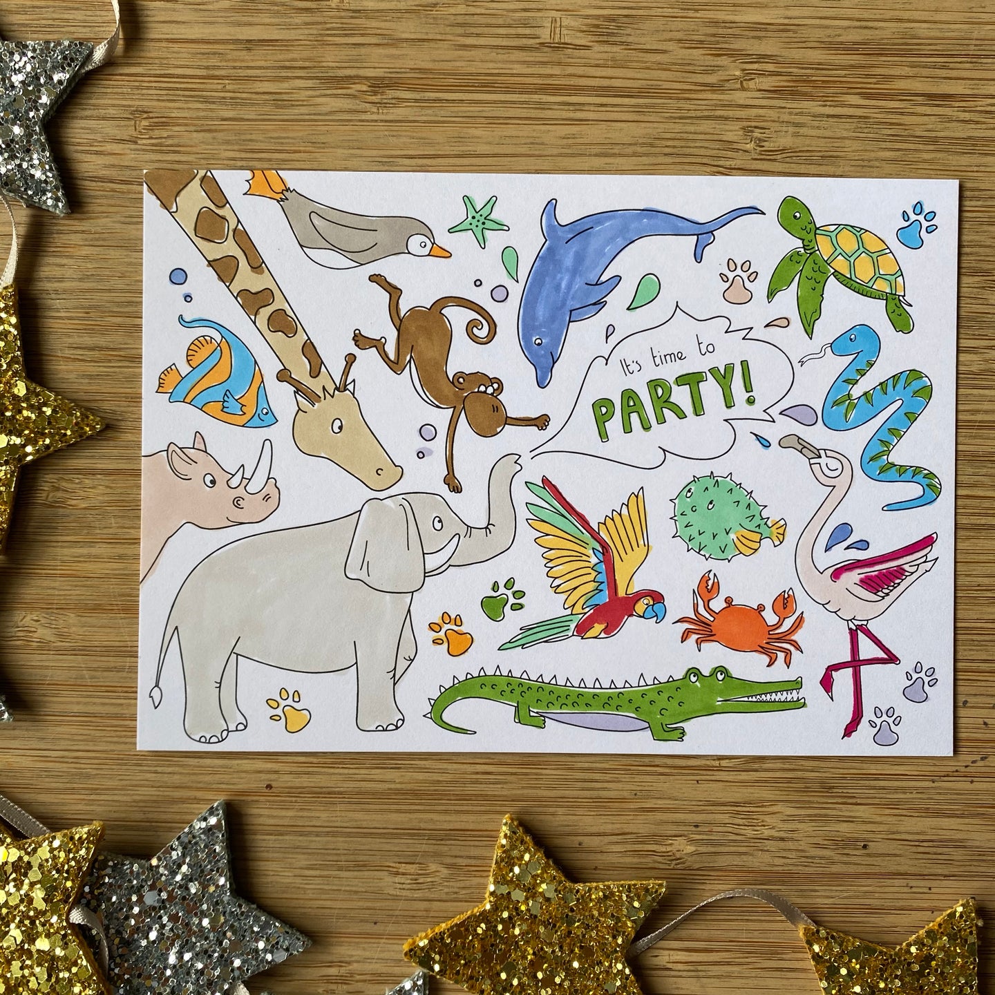 Animal Colouring party invitations