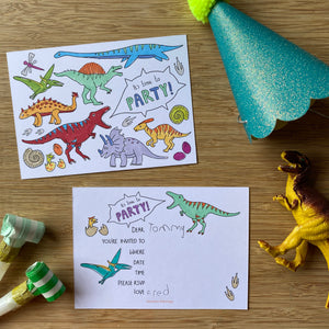 Dinosaur Colouring party invitations