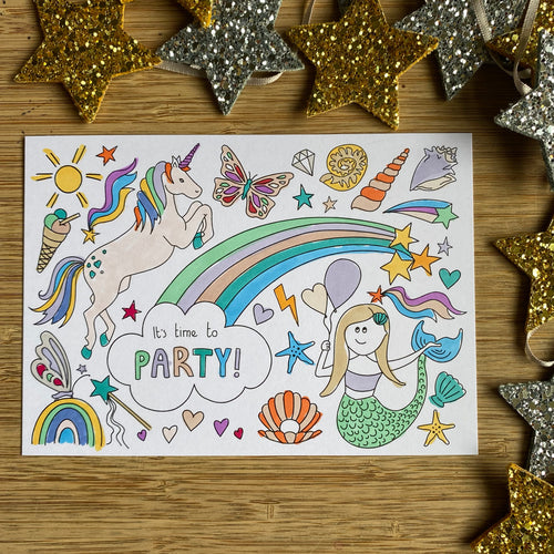 Magical Colouring party invitations