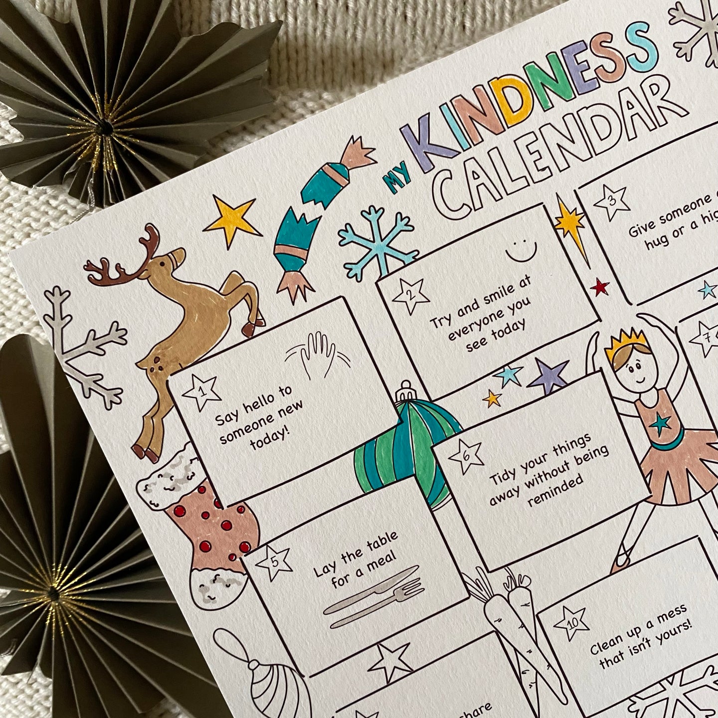 Kindness Christmas Advent Calendar to colour