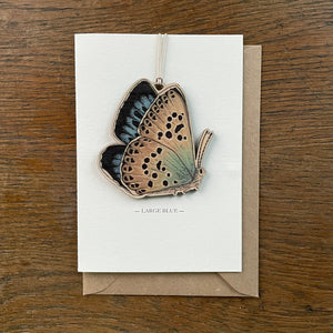 Large Blue butterfly - Card with wooden decoration