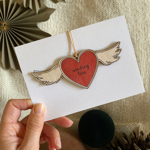 Sending Love - Card with wooden heart decoration