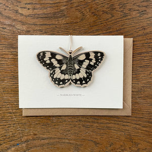 Marbled White butterfly - Card with wooden decoration