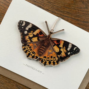 Painted Lady butterfly - Card with wooden decoration