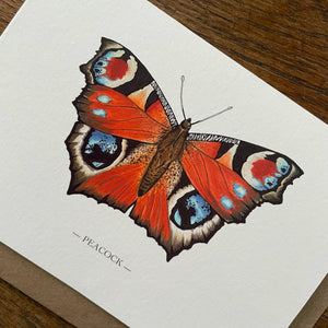Peacock butterfly - Card with wooden decoration