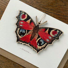 Load image into Gallery viewer, Peacock butterfly - Card with wooden decoration