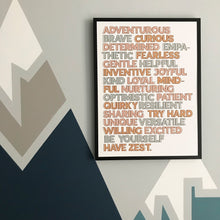 Load image into Gallery viewer, An A to Z of Positivity - inspiring typographic print for the nursery