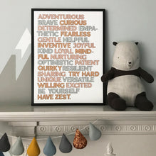 Load image into Gallery viewer, An A to Z of Positivity - inspiring typographic print for the nursery