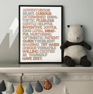 An A to Z of Positivity - inspiring typographic print for the nursery