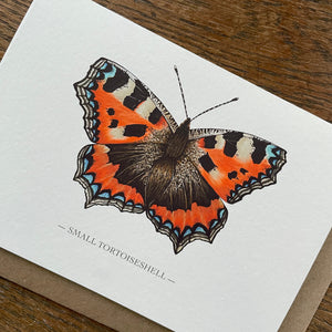 Small Tortoiseshell butterfly - Card with wooden decoration