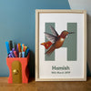 Personalised children's letter name prints featuring superhero animals in capes