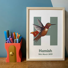 Load image into Gallery viewer, Personalised children&#39;s letter name prints featuring superhero animals in capes