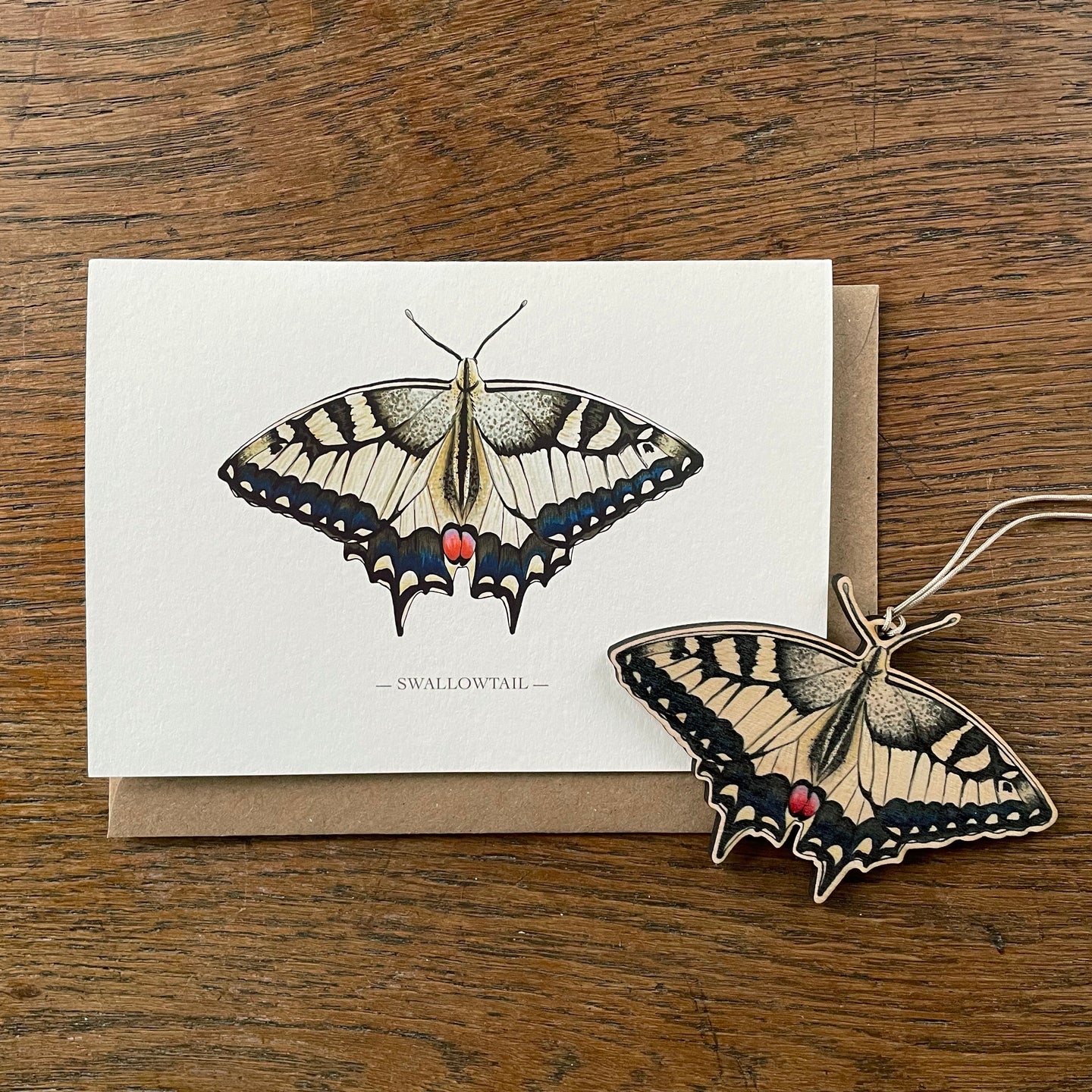 Swallowtail butterfly - Card with wooden decoration