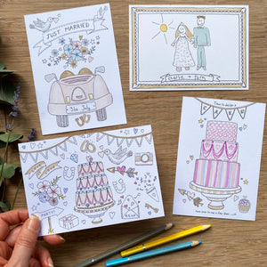 Kid's Wedding activities - Wedding themed colouring postcards