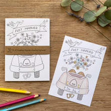 Load image into Gallery viewer, Kid&#39;s Wedding activities - Just Married colouring cards for your mini guests that make special mementoes of the day