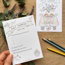 Load image into Gallery viewer, Kid&#39;s Wedding activities - Just Married colouring cards for your mini guests that make special mementoes of the day