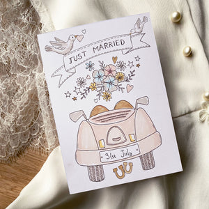 Kid's Wedding activities - Just Married colouring cards for your mini guests that make special mementoes of the day