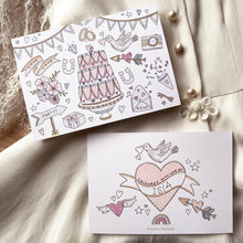 Load image into Gallery viewer, Kid&#39;s Wedding activities - design a cake colouring cards for your mini guests that make special mementoes of the day