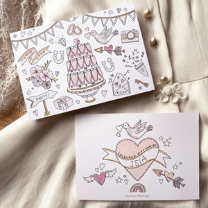 Kid's Wedding activities - design a cake colouring cards for your mini guests that make special mementoes of the day