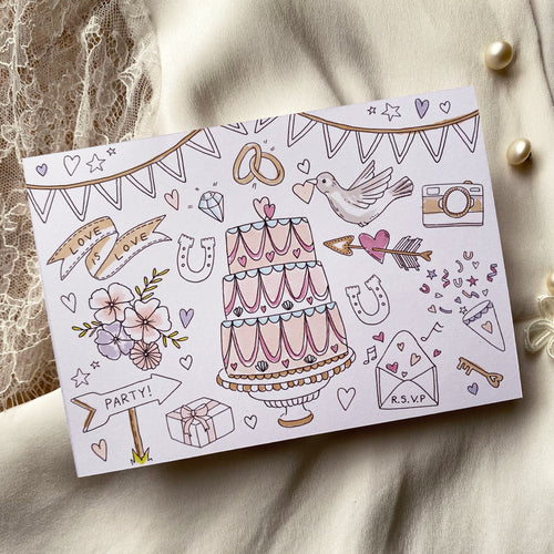 Kid's Wedding activities - design a cake colouring cards for your mini guests that make special mementoes of the day