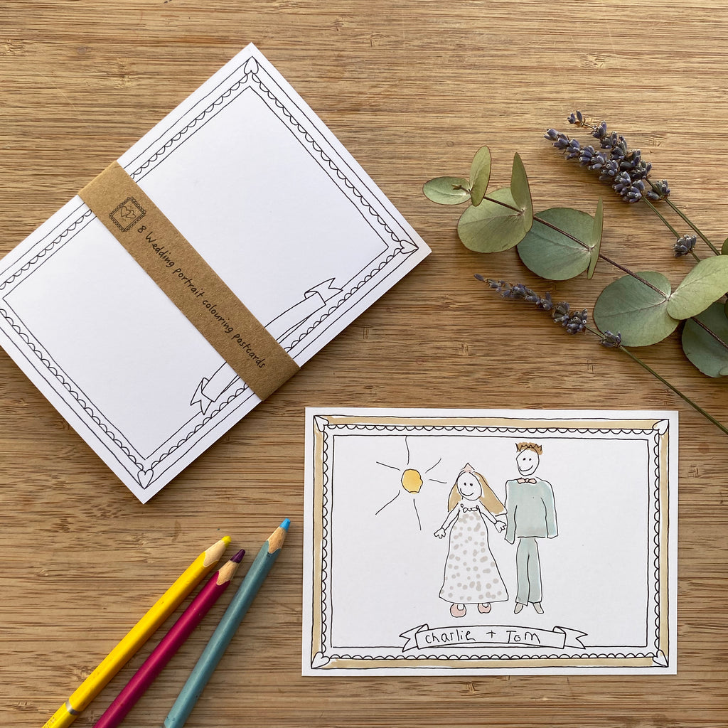 Kid's Wedding activities - Draw a portrait colouring cards for your mini guests that make special mementoes of the day