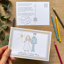 Load image into Gallery viewer, Kid&#39;s Wedding activities - Draw a portrait colouring cards for your mini guests that make special mementoes of the day