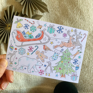 Christmas colouring postcards - 8pk