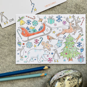 Christmas colouring postcards - 8pk