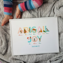 Load image into Gallery viewer, Personalised children&#39;s name prints packed with inspiring emotions and animals
