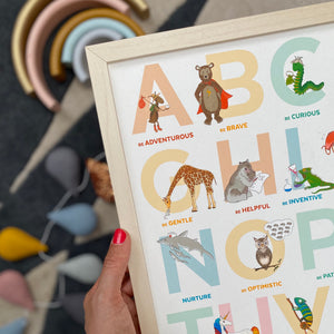 The Original A to Z animal Alphabet of Emotions print - Landscape