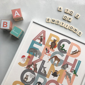 Illustrated animal Alphabet of Emotions children's print