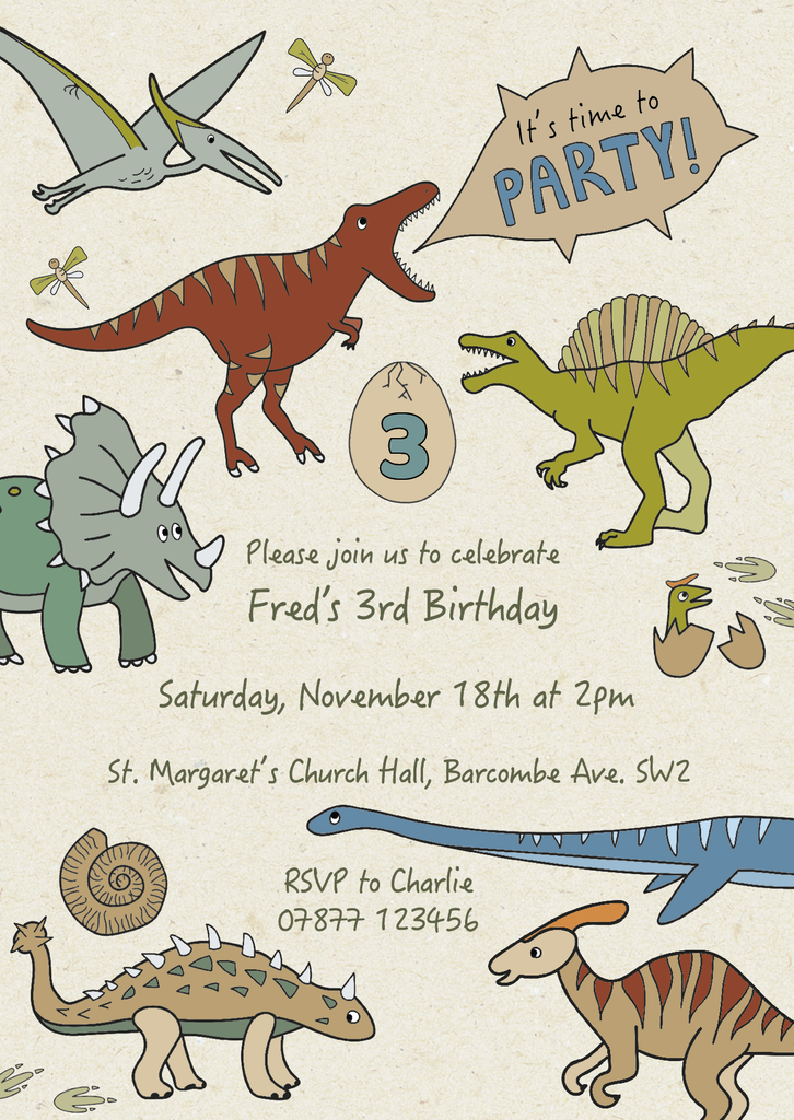 Digital download personalised party invite to send via text, WhatsApp or email - dinosaur theme