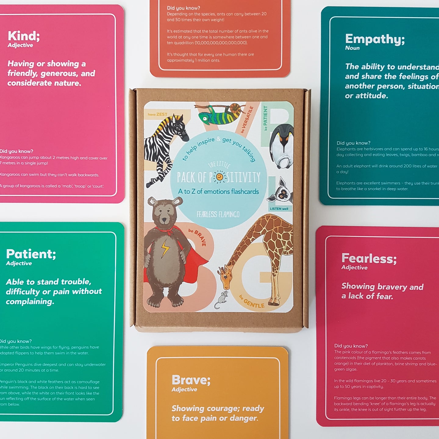 Kid's Mindfulness flashcards featuring an alphabet of positive attitudes and emotions