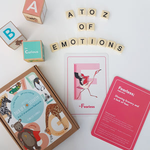 Kid's Mindfulness flashcards featuring an alphabet of positive attitudes and emotions