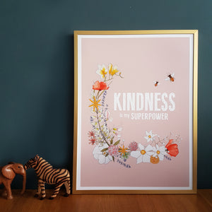 Kindness is my superpower motivational print in dusky pink