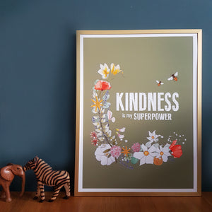 Kindness is my superpower motivational print in sage